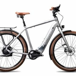 Corratec E-Power C29 CX6 Mens Hybrid Electric Bike 2021, Belt Driven - Satin Silver/Brown