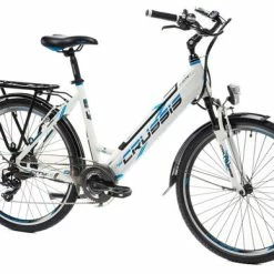 Crussis E-City 1.13-S Step Through Hybrid Electric Bike, 26" Wheels, 17.5Ah Battery - White/Blue
