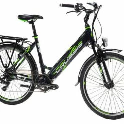 Crussis E-City 1.14-S Step Through Hybrid Electric Bike, 26" Wheels, 17.5Ah Battery - Black/Green
