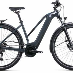 Cube Touring Hybrid One 400 Trapeze Hybrid Electric Bike 2022, BOSCH 400Wh, 28" Wheel - Grey/Blue