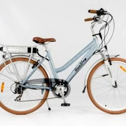 RooDog Polka Dot Step Through Hybrid Electric Bike - Retro Blue Polka